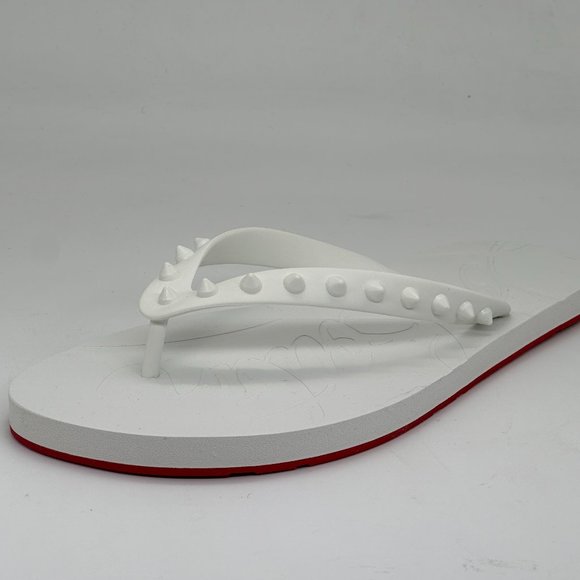 Christian Louboutin LOUBI Spikes Studded Flip Flop Flat Rubber Sandal Shoes - Picture 2 of 12